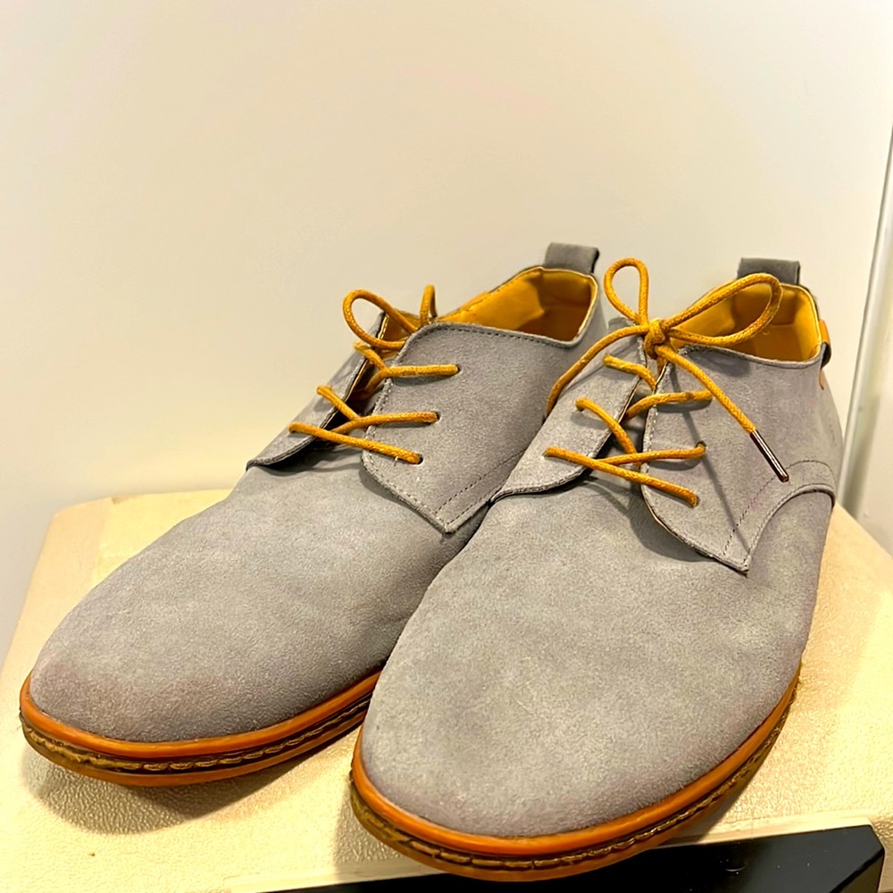 Gray Suede Shoes with Tan soles and laces